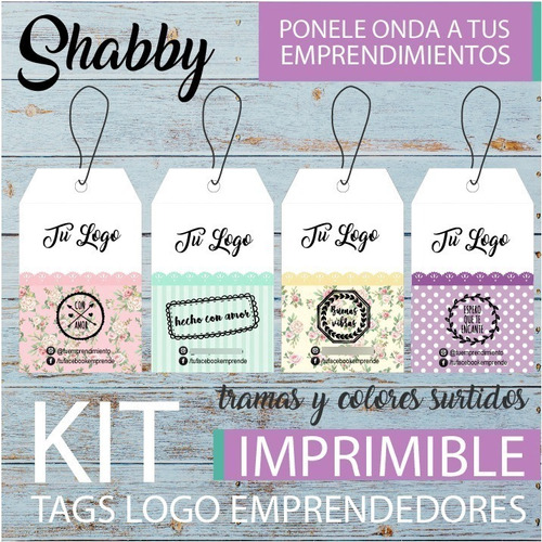 Imprimible Emprendedores Shabby Tu Logo Tags Etiquetas A4