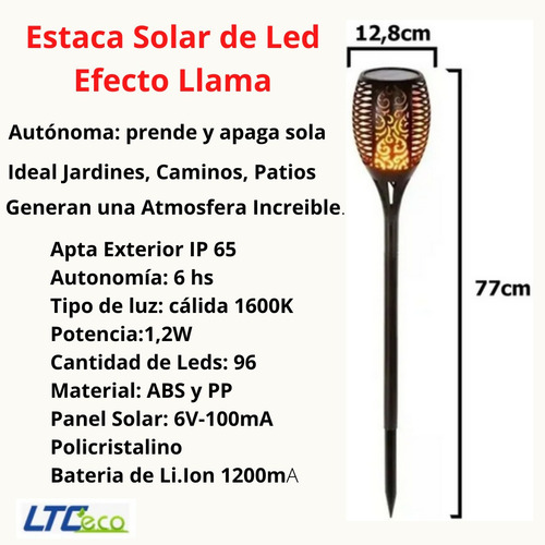Imagen 2 de 9 de Estaca Solar De Led Lampara Efecto Llama Antorcha Jardin