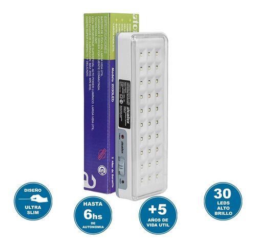 Imagen 3 de 11 de Luz de emergencia Atomlux 2030 LED con batería recargable 3 W 220V blanca
