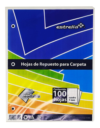 Hoja Repuesto Para Carpeta 100h Carta Cuadro 7mm 1pzs