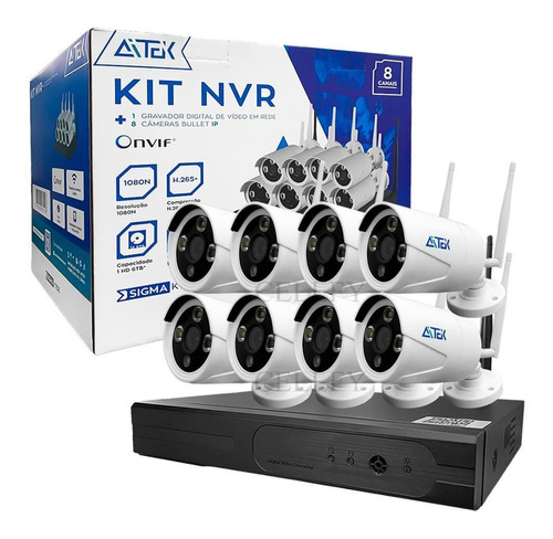 Kit Nvr 8 Câmeras De Segurança Ip Bullet 720p Visão Noturna