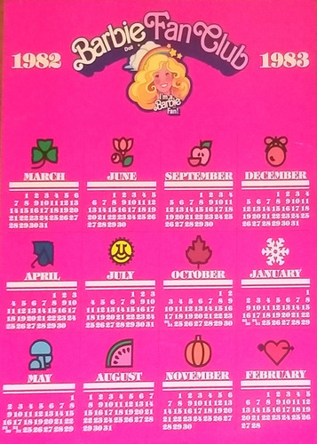 Sg2 Calendario Vintage Del Club De Fan Barbie 1982-1983