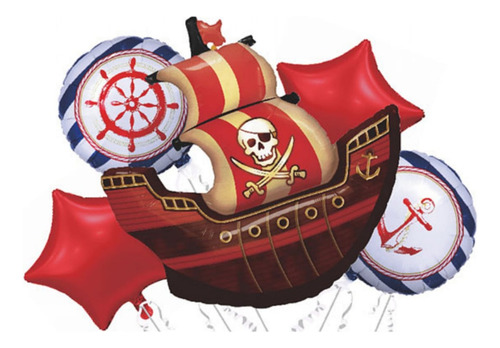 Set 5 Globos Metalizados Barco Pirata