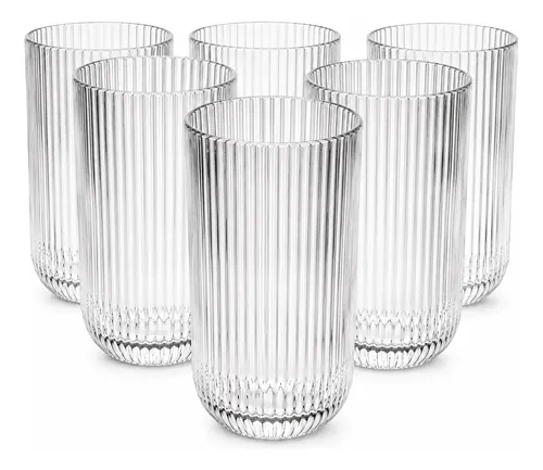 Jogo 6 Copos De Vidro  Canelado 450ml Agua Sucos Drinks Transparente