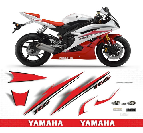 Adesivos Compatível Com Yamaha Yzf R6 2007 Vermelha/branca Cor ADESIVO EMBLEMA GRÁFICO R6 2007 VERMELHA E BRANCA