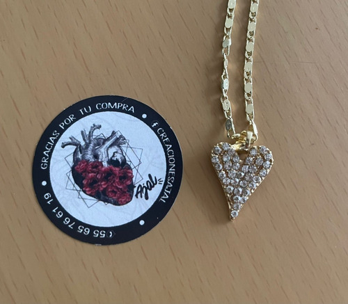 Dije Corazón Bco Con Cadena De Oro Laminado De 18 Kt.