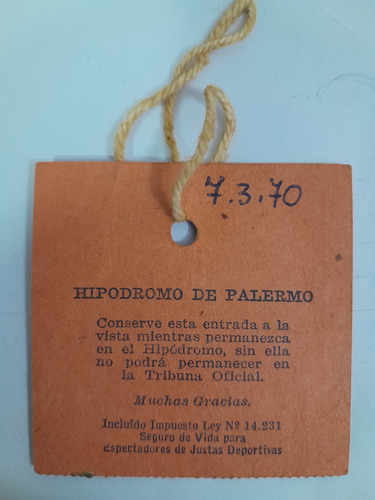 Antigua Entrada Hipódromo Palermo Tribuna Damas 1970 Jockey (Usado)