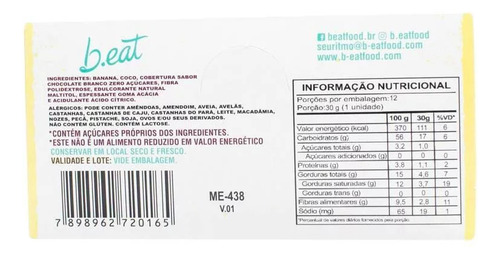 B.nana Coco E Chocolate Branco Display Com 12x30g Sem Açúcar
