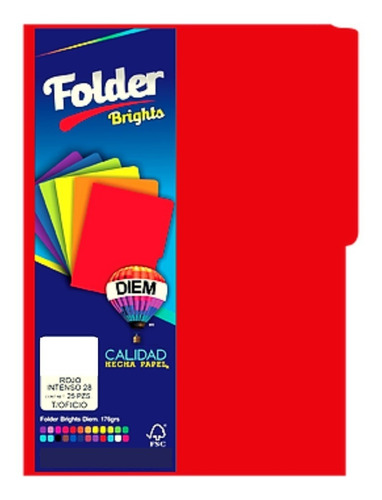 Folder Tamaño Oficio Colores Brillantes 25 Pzas Color Rojo Intenso