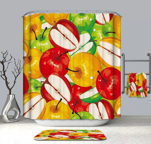 Cortina De Baño Vero Hogar Merida 180x180 Cm Manzanas