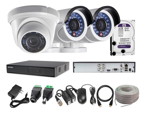 Kit 3 Cámaras Seguridad Fullhd 1080p Hikvision 1tb + Cable