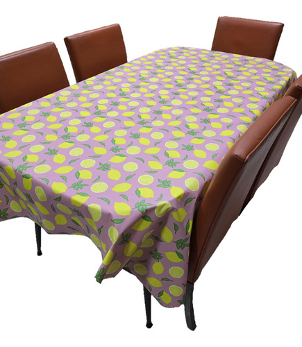 Mantel Mesa Rectangular 1.4x2.5 Impermeable Cuerina Afelpada Limón Rosa
