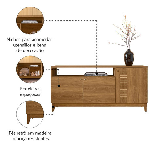 Aparador Buffet Positano 3 Portas 1,52 Madeirado Tauari