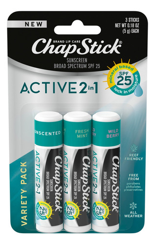 Chapstick Balsamo Labial Actve 2 En 1  Variety Pack X3 Spf25