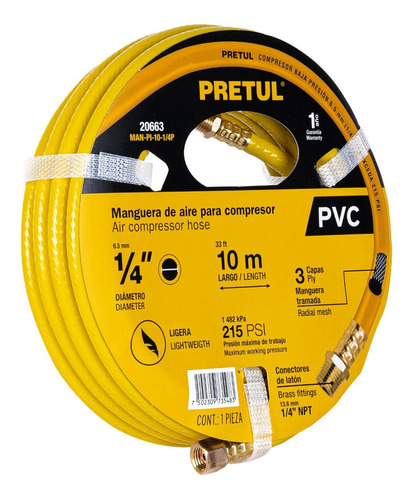 Rollo X 10mt Manguera De Pvc Para Compresor Pretul 1/4 PuLG