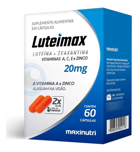 Luteimax Luteína & Zeaxantina Zinco + Vit A, C, E Maxinutri
