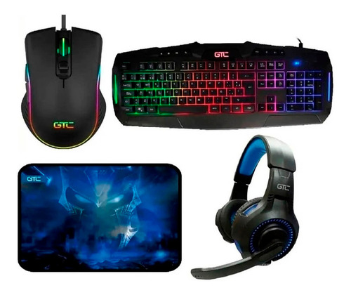 Combo Kit Gamer Rgb Teclado Mouse Pad Auriculares Gtc Usb