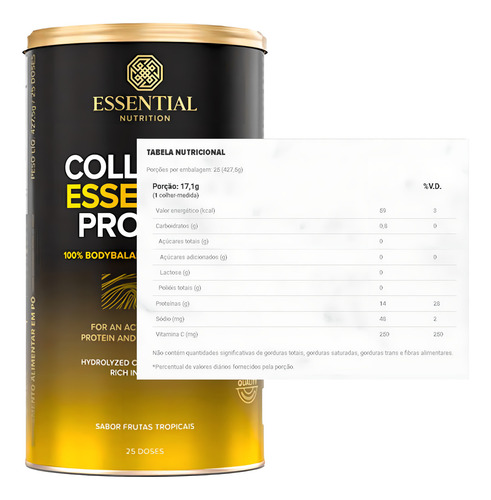 Collagen Protein Essential Nutrition Vitamina C Body Balance Sabor Frutas Tropicais 427.5g