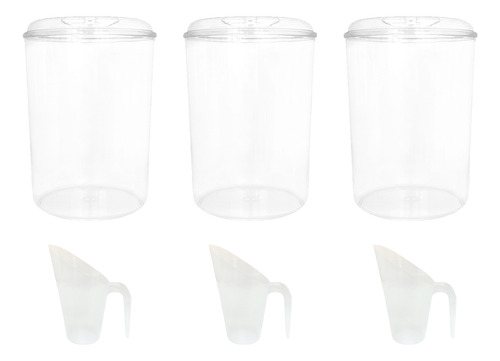 Kit 3 Potes Acrílico Redondo Com Tampa 12lts + Conchas 600ml
