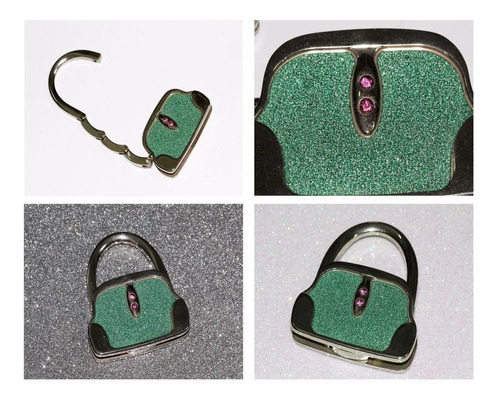 Elegante Gancho Porta Bolsa Brillos Verde Cristales Pb141