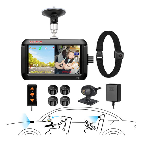 Vsysto Espejo De Coche Para Beb, Hd 1080p Wifi 4 Pulgadas, P