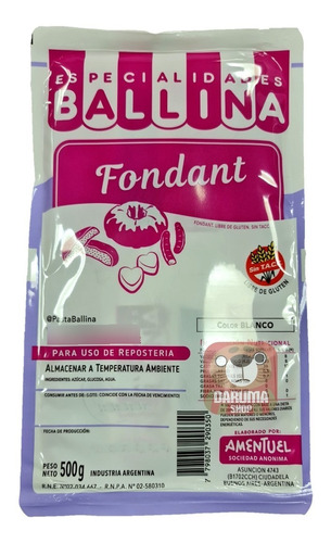 Fondant Ballina X 500gr Sin Tacc Reposteria Belgrano