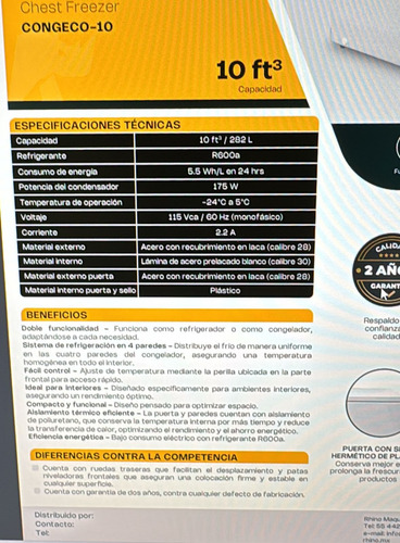 Congelador Horizontal Congeco-10 Rhino Color Blanco