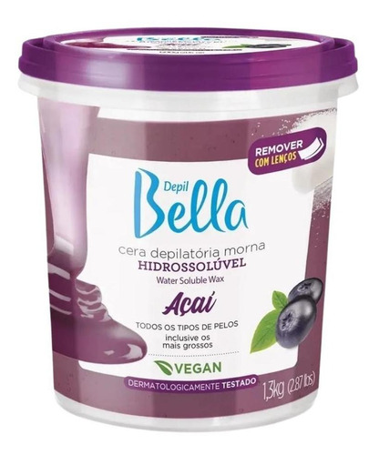 Cera Depilatoria Depil Bella Hidrossolúvel Vegan Açaí 1,3kg