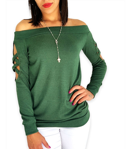 Sweater Mujer  De Lanilla Con Hombro Descubierto Con Tiras