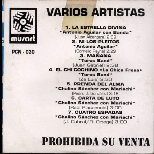 Varios Artistas/ Antonio Aguilar Toros Band Chalino Cd Promo