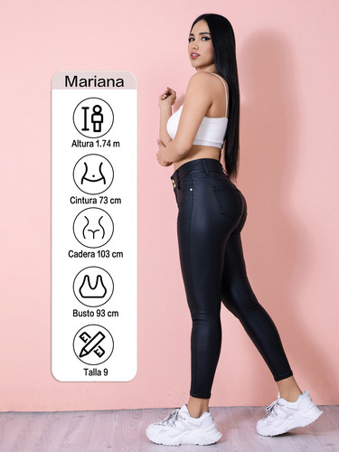 Pantalón Efecto Piel Negro Tiro Alto Push Up V502p