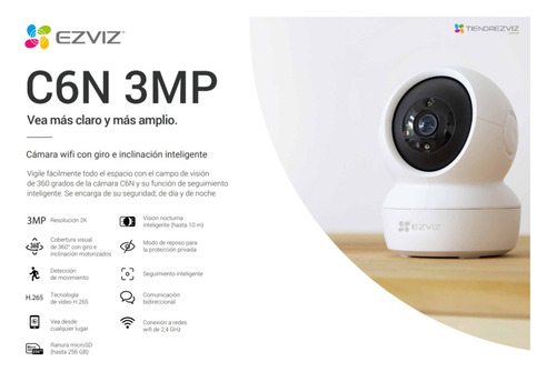 Cámara Ezviz C6n 2k 3mp Wifi 360° Seguimiento Inteligente