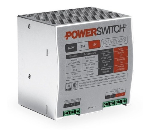 Fuente De Alimentacion Power Switching 240w 12v 20a Riel Din