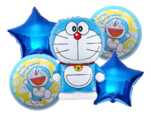 Set Globos Metalizados Gato Doraemon X 5 Pzas