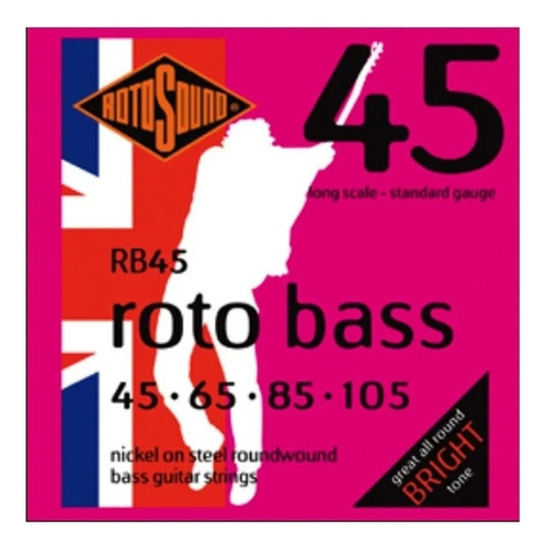 Encordado Para Bajo Electrico Rotosound England Rb45 - 4 Cuerdas - Calibres 045 105 - Acero Niquelado - Escala Larga