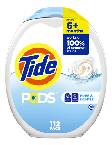 Tide Pods - Jabon De Detergente Para Ropa Libre Y Suave, 112