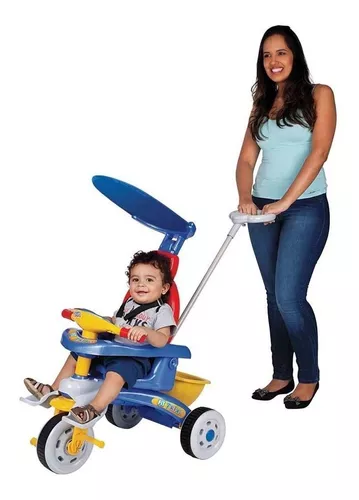 Triciclo Motoca Infantil Passeio c/ Empurrador Pedal Luz Som