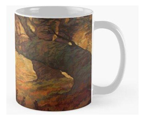 Taza Paisaje Naranja Con Árboles Extraños Y ALGún Tipo De Li