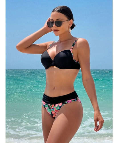 2024 Bikini Push Up Con Aros Divididos Y Estampado De Bikini