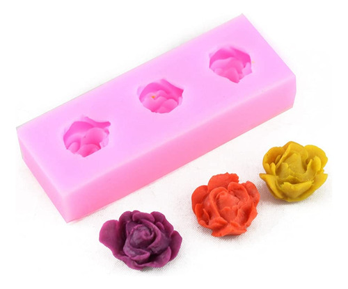 Molde De Silicona Para Fondant Forma Rosa 3d Con 3 Cavidades