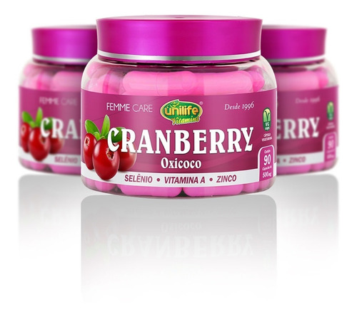 Kit 3 Cranberry 500mg 90 Capsulas - Unilife