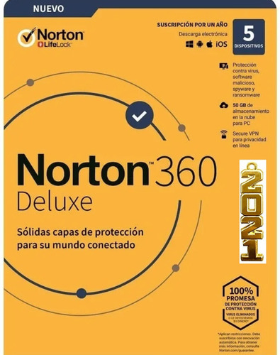 Imagen 1 de 2 de Norton 360 Deluxe Antivirus 5 Pc 1 Año  Desca. Digital 2021