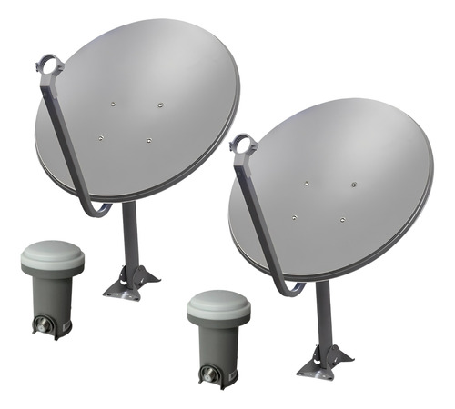 Kit 2 Antena Digital Parabólica Chapa 60cm Ku 5g + 2 Lnbf Ku