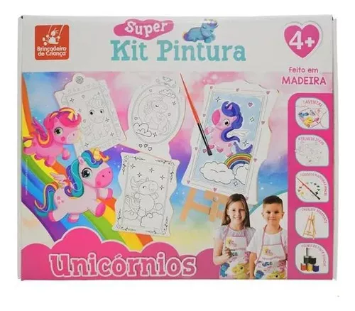 Tela Para Pintura Infantil Colorir Pintar Canvas Unicórnio com Tinta e  Pincel