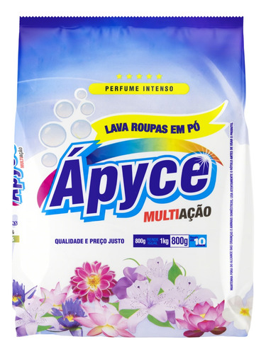 Sabão em pó Ápyce Multiação Roupas Brancas e Coloridas Perfume Intenso Pacote 800 g