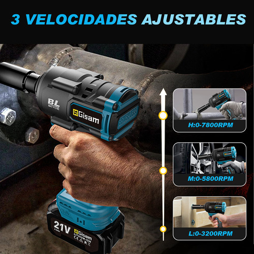 1900 Nm Llave De Impacto Inalámbrica 2 Baterías De 4ah GISAM W4118 Color Azul