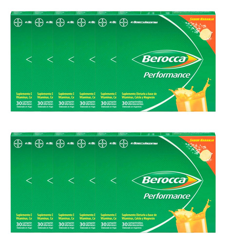 Combo X12 Berocca Perfomance 30 Comprimidos Efervescentes Sabor Naranja