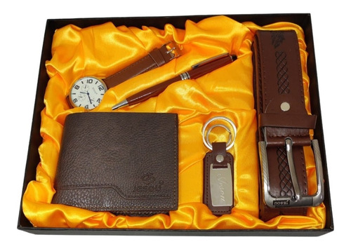 Set Para Hombre Billetera + Reloj +correa + Llavero  Estuche