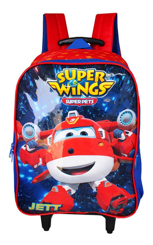 Mochila Escolar Rodinhas Avião Super Wings Infantil Vermelho