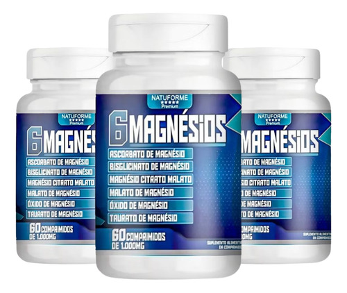 Kit 3 Potes De 6 Magnesios 1000mg 180 Comprimidos Sem Sabor